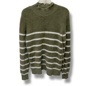 Bailey 44 fuzzy mock neck stripe sweater olive green white